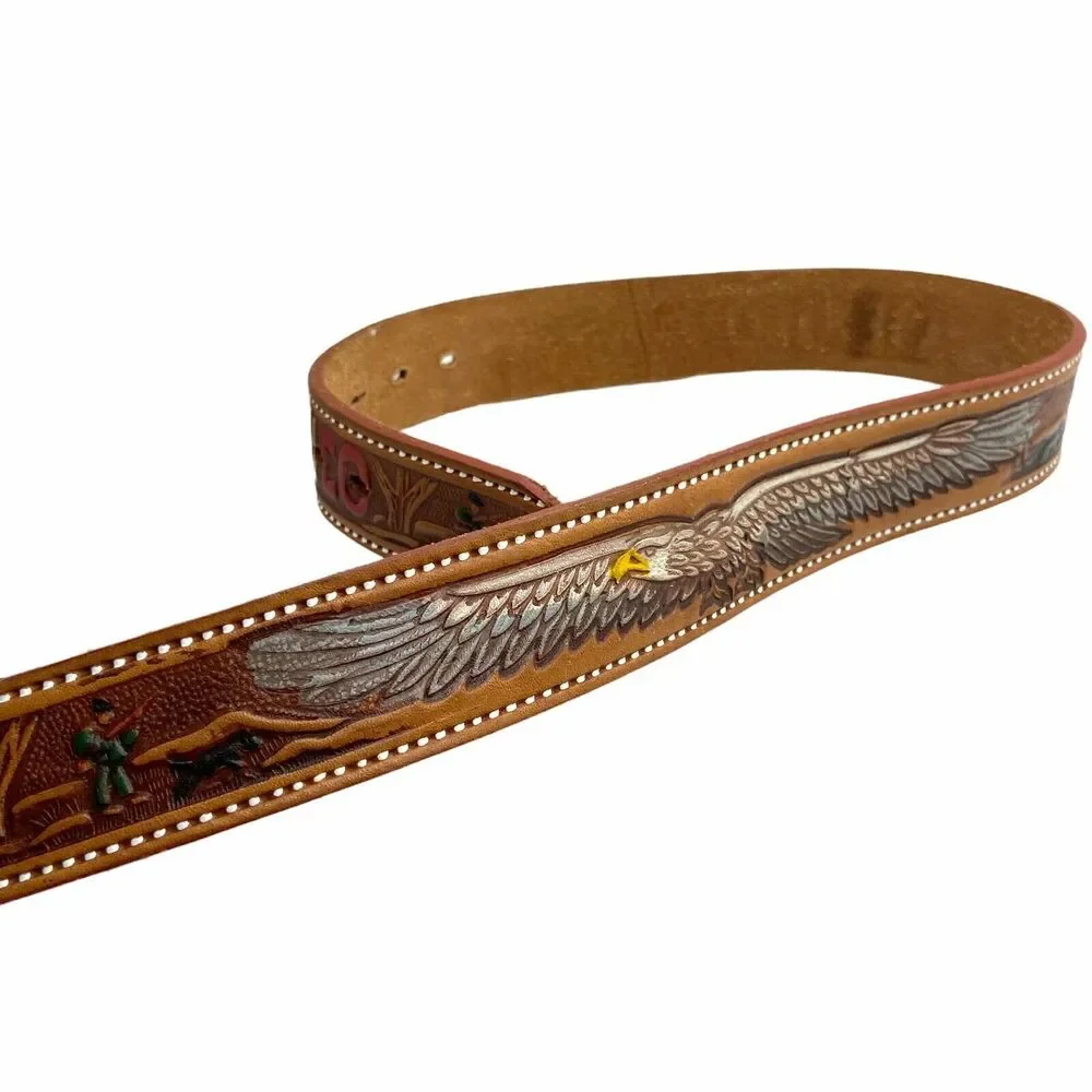 Vtg Brown Embossed Leather Eagle Mexico Belt 41.5
